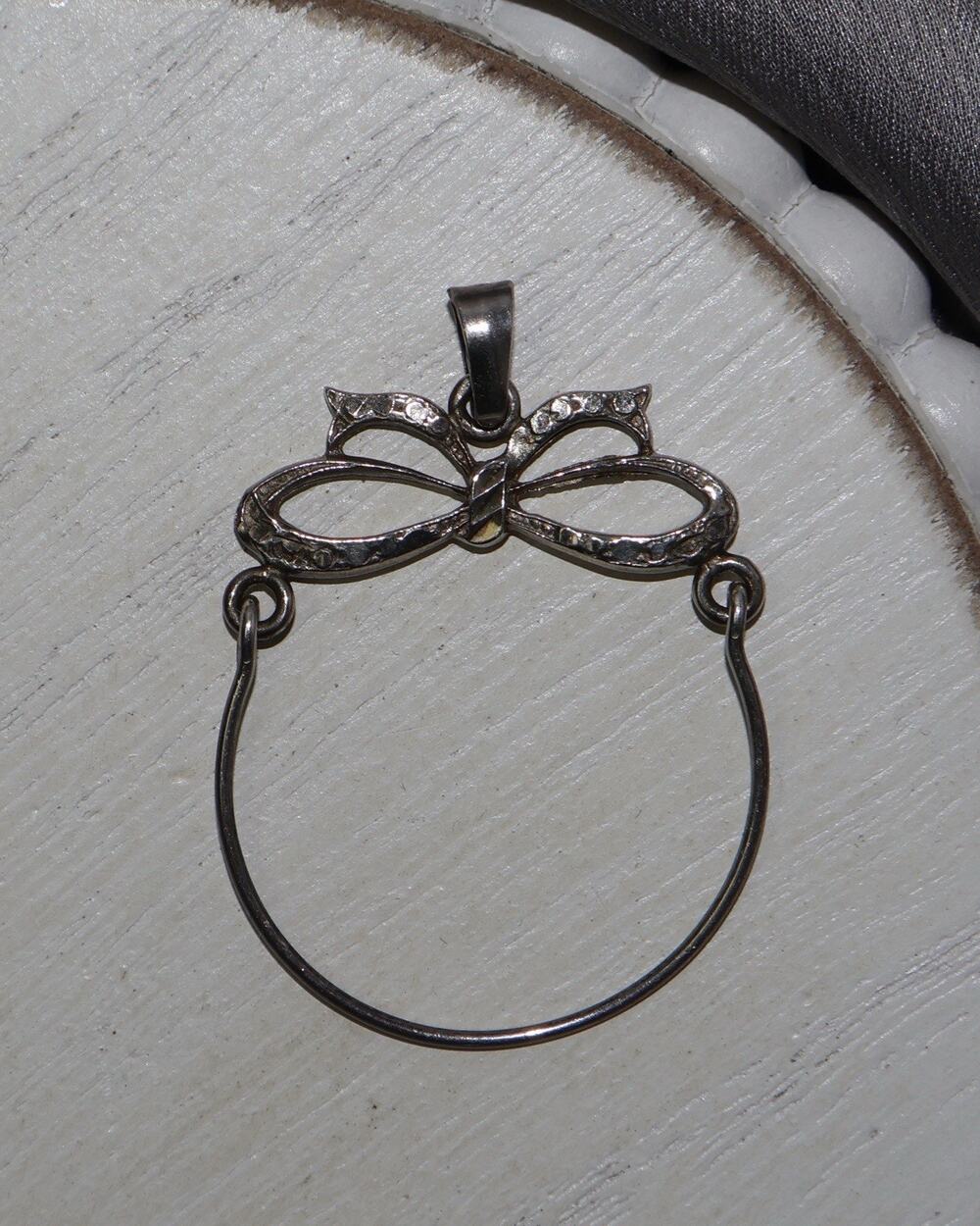 Vintage Sterling Silver Bow Charm Holder Pendant 1.9G / 1.5in